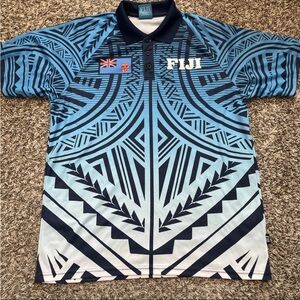 Forever Fiji Rugby Polo Style Jersey Blue Ombre Tribal Designs XL Jacks Of Fiji